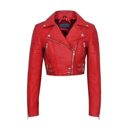 Women’s Red Cropped Faux Leather Biker Jacket – Moto Style Short Coat with Zipper Closure, Buckle Straps & Side Pockets – Stylish Casual & Party Wear Outerwear - Image 2