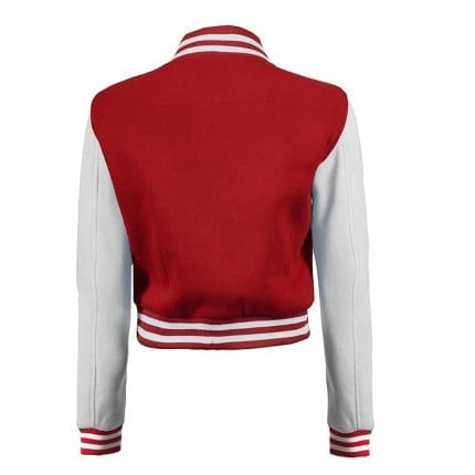 Red & White Cropped Varsity Jacket Women Trendy Baseball Letterman Bomber Jacket with Fleece & Polyester Lining - Image 5
