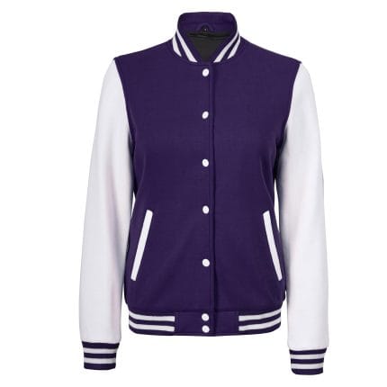 Women’s Purple and White Varsity Jacket Classic Letterman Bomber Baseball Jacket for Women | Lightweight High School & College Outerwear - Image 2