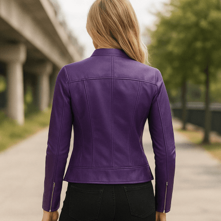 Stylish Women’s Purple Lambskin Leather Jacket Genuine Motorcycle Biker Coat with Cafe Racer Cut, Slim Fit & Soft Lining - Image 2