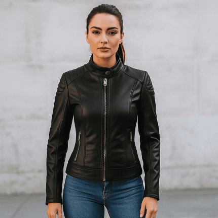 Women’s Genuine Leather Biker Jacket Slim Fit Motorcycle Style with Quilted Shoulders Stylish Moto Outerwear for Riding & Casual Wear - Image 6