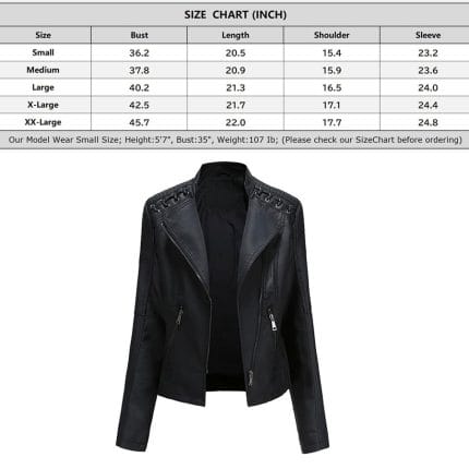 Women’s Leather Biker Jacket Moto Style Short Coat with Zip Pockets Casual Slim Fit Motorcycle Outerwear for Fashion & Riding - Image 10