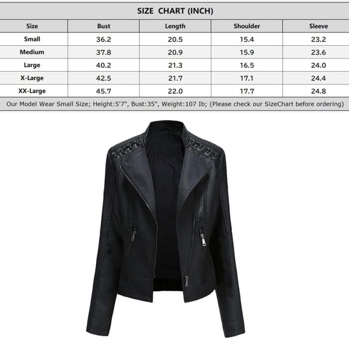 Women’s Leather Biker Jacket Moto Style Short Coat with Zip Pockets Casual Slim Fit Motorcycle Outerwear for Fashion & Riding - Image 10