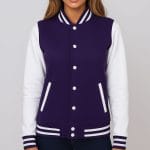 Women’s Purple and White Varsity Jacket Classic Letterman Bomber Baseball Jacket for Women | Lightweight High School & College Outerwear