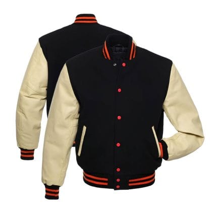 Men’s Varsity Wool Jacket with Faux Leather Sleeves | Black and Brown Letterman Style Winter Jacket | Casual College Baseball Outerwear with Pockets - Image 3