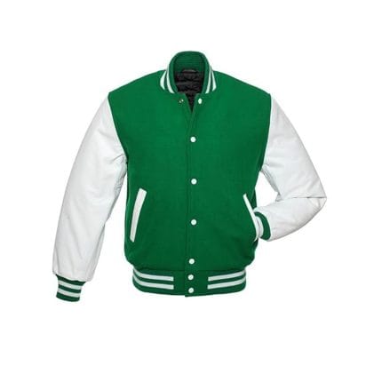 Men’s Green Varsity Jacket with White Sleeves | Wool Letterman College Baseball Jacket | Classic Green and White Varsity Outerwear for Men - Image 2