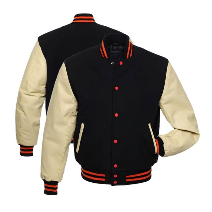 Men’s Varsity Wool Jacket with Faux Leather Sleeves | Black and Brown Letterman Style Winter Jacket | Casual College Baseball Outerwear with Pockets - Image 3