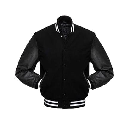 Men’s Black Varsity Jacket Classic Baseball Letterman Outerwear with Faux Leather Sleeves | All-Season Streetwear & Casual Sports Jacket - Image 2