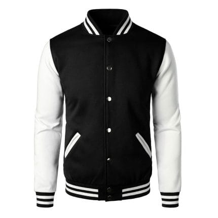 Men’s Varsity Baseball Jacket Black White Letterman College Bomber Cotton Blend Coat - Image 2