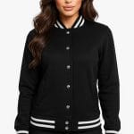 Women’s Black Varsity Jacket Classic Letterman Bomber Baseball Jacket | Trendy College & Streetwear Outerwear