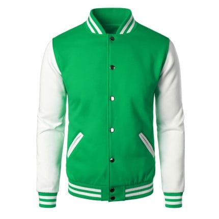 Men’s Varsity Jacket Green White Baseball Letterman Bomber College Style Cotton Blend Coat - Image 2