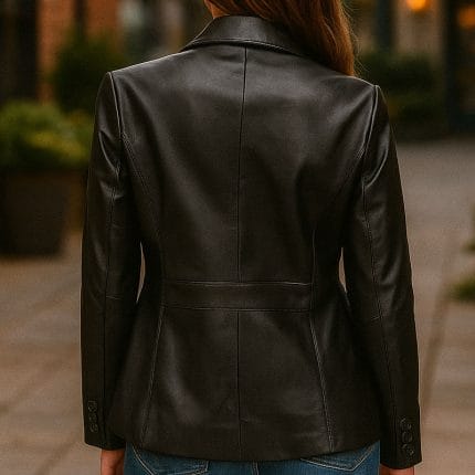 Women’s Black Lambskin Leather Blazer 2-Button Suit Jacket with Notched Lapel Genuine Leather Casual & Formal Coat for Office, Travel & Evening Wear - Image 2