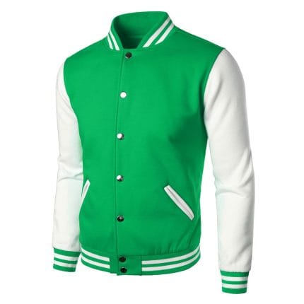 Men’s Varsity Jacket Green White Baseball Letterman Bomber College Style Cotton Blend Coat - Image 4
