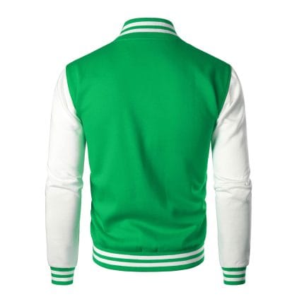 Men’s Varsity Jacket Green White Baseball Letterman Bomber College Style Cotton Blend Coat - Image 3