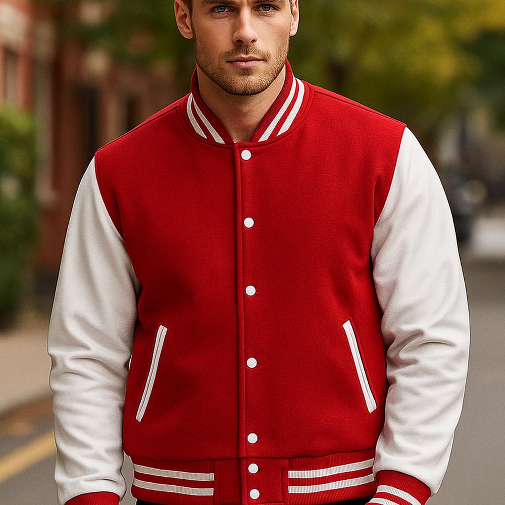 12 Men’s Red & White Varsity Jacket Classic Baseball Letterman Jacket with Faux Leather Sleeves | Stylish Streetwear & Casual Sports Outerwear - Image 1
