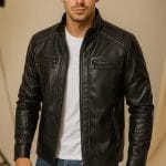 Men's Black Leather Jacket Stylish Slim Fit Biker Moto Coat, Casual & Winter Fashion Outerwear