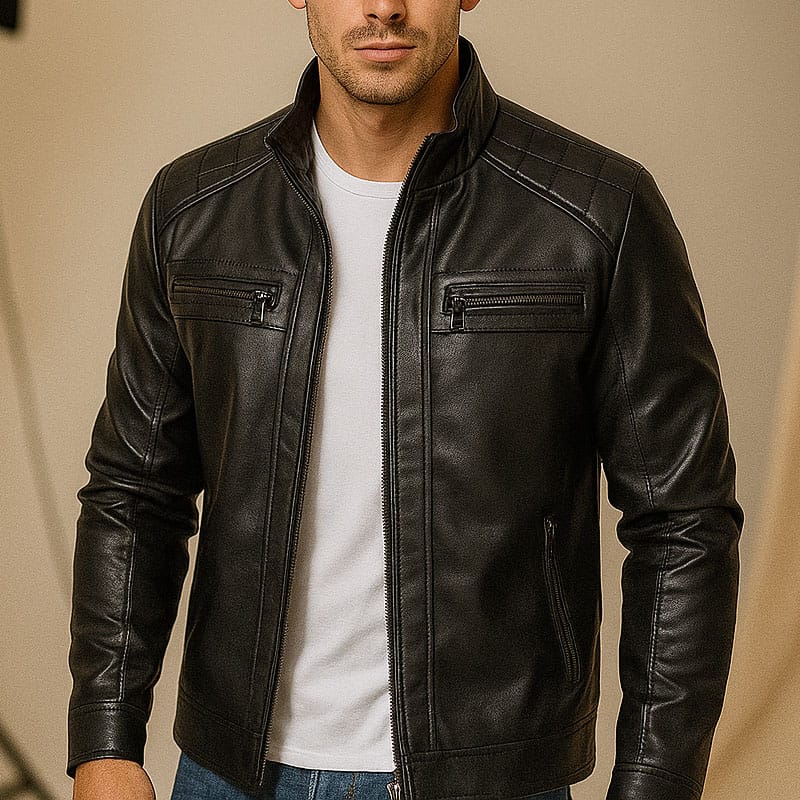 14 Men's Black Leather Jacket Stylish Slim Fit Biker Moto Coat, Casual & Winter Fashion Outerwear - Image 1