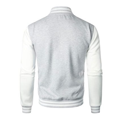 Men’s Varsity Jacket Light Gray & White – Classic Baseball Letterman Bomber, Cotton Blend College Streetwear Coat - Image 3