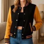 Black and Yellow Women’s Varsity Jacket Trendy Letterman Baseball Bomber | Lightweight College & Streetwear Outerwear
