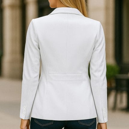 Women’s White Lambskin Leather Blazer 2-Button Suit Jacket with Notched Lapel Genuine Leather Formal & Casual Coat for Office, Travel & Evening Wear - Image 2