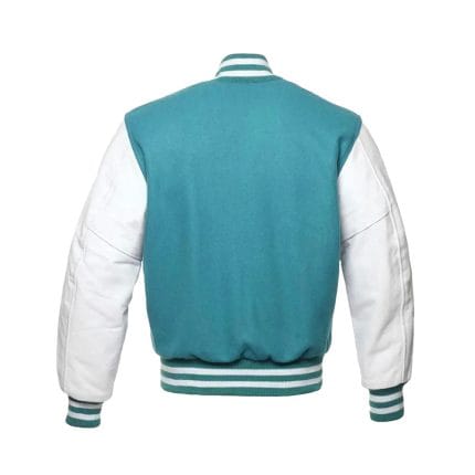 Men’s Sky Blue Varsity Jacket with White Faux Leather Sleeves | Classic Wool Letterman College Baseball Jacket | Stylish Winter Streetwear Outerwear - Image 3