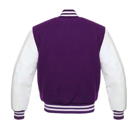 Men’s Varsity Jacket Purple Wool Body with White Faux Leather Sleeves | Classic College Letterman Baseball Jacket | Stylish Winter Outerwear with Multiple Pockets - Image 3