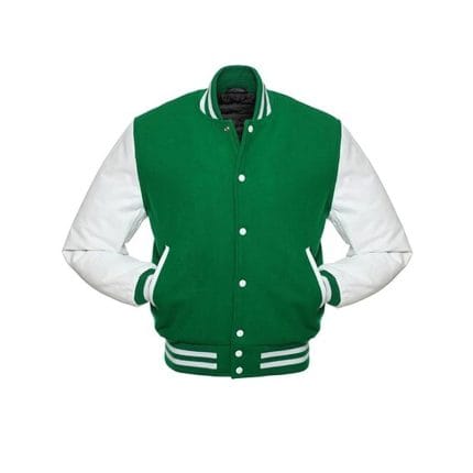 Men’s Green Varsity Jacket with White Sleeves | Wool Letterman College Baseball Jacket | Classic Green and White Varsity Outerwear for Men - Image 3