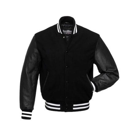 Men’s Black Varsity Jacket Classic Baseball Letterman Outerwear with Faux Leather Sleeves | All-Season Streetwear & Casual Sports Jacket - Image 3