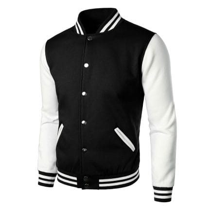 Men’s Varsity Baseball Jacket Black White Letterman College Bomber Cotton Blend Coat - Image 3