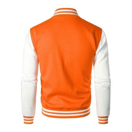 Men’s Varsity Jacket Orange & White Classic Baseball Letterman Bomber, Cotton Blend College Streetwear Coat - Image 4