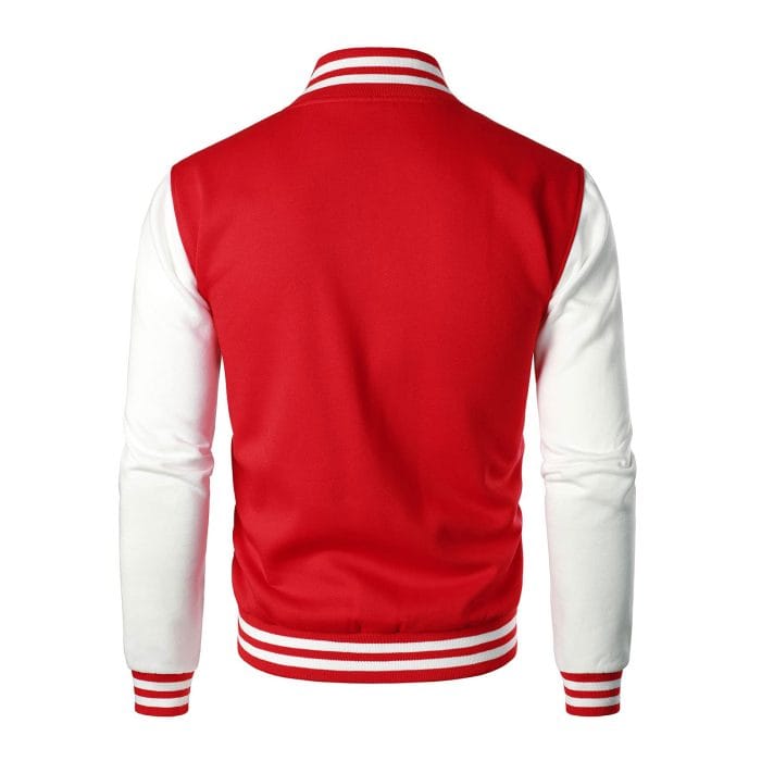 Men’s Varsity Jacket Red & White Classic Baseball Letterman Bomber, Cotton Blend College Outerwear - Image 4