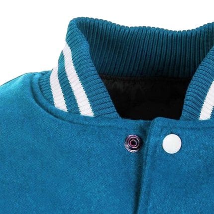 Men’s Sky Blue Varsity Jacket with White Faux Leather Sleeves | Classic Wool Letterman College Baseball Jacket | Stylish Winter Streetwear Outerwear - Image 4