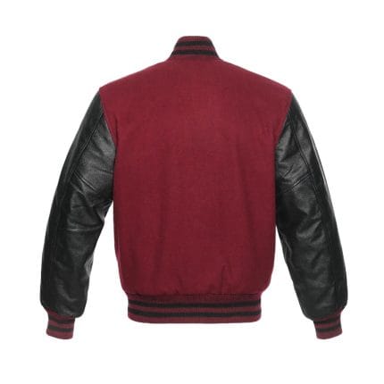 Men’s Varsity Jacket Maroon Wool Body with Black Faux Leather Sleeves | Classic College Letterman Baseball Jacket | Stylish Winter Outerwear with Multiple Pockets - Image 3