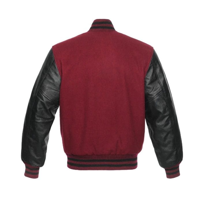 Men’s Varsity Jacket Maroon Wool Body with Black Faux Leather Sleeves | Classic College Letterman Baseball Jacket | Stylish Winter Outerwear with Multiple Pockets - Image 3