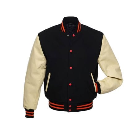 Men’s Varsity Wool Jacket with Faux Leather Sleeves | Black and Brown Letterman Style Winter Jacket | Casual College Baseball Outerwear with Pockets - Image 2