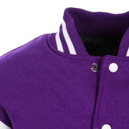 Men’s Varsity Jacket Purple Wool Body with White Faux Leather Sleeves | Classic College Letterman Baseball Jacket | Stylish Winter Outerwear with Multiple Pockets - Image 4