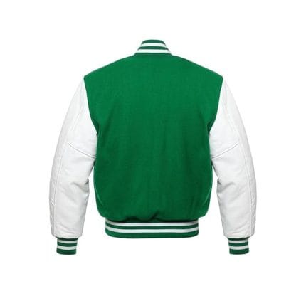 Men’s Green Varsity Jacket with White Sleeves | Wool Letterman College Baseball Jacket | Classic Green and White Varsity Outerwear for Men - Image 4