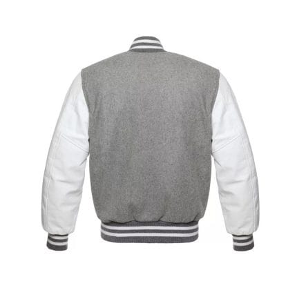 Men’s Gray Varsity Jacket with White Sleeves | Wool Letterman College Baseball Jacket | Classic Gray and White Varsity Outerwear for Men - Image 4