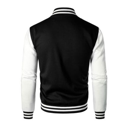 Men’s Varsity Baseball Jacket Black White Letterman College Bomber Cotton Blend Coat - Image 4