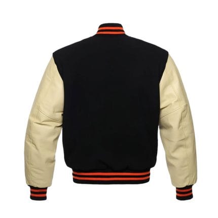 Men’s Varsity Wool Jacket with Faux Leather Sleeves | Black and Brown Letterman Style Winter Jacket | Casual College Baseball Outerwear with Pockets - Image 4