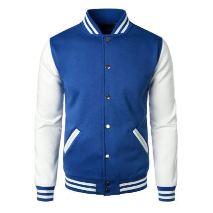 Men’s Varsity Baseball Jacket Blue White Letterman College Bomber Cotton Blend Coat - Image 2