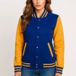 Women’s Blue and Yellow Varsity Jacket Letterman Baseball Bomber | Trendy College & Streetwear Outerwear