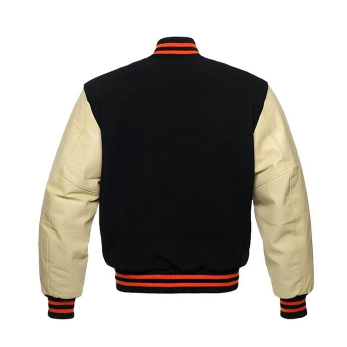 Men’s Varsity Wool Jacket with Faux Leather Sleeves | Black and Brown Letterman Style Winter Jacket | Casual College Baseball Outerwear with Pockets - Image 4