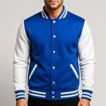 Men’s Varsity Baseball Jacket Blue White Letterman College Bomber Cotton Blend Coat