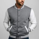 Men’s Varsity Baseball Jacket Dark Gray White Letterman College Bomber Cotton Blend Coat