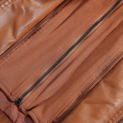 Women’s Brown Faux PU Leather Jacket with Removable Hood Slim Fit Moto Biker Style - Image 7