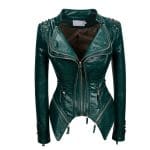 Women’s Green Faux Alligator PU Leather Jacket Studded Punk Rock Biker Coat with Rivet Detailing & Slim Fit Moto Style