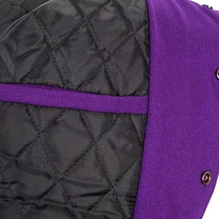 Men’s Varsity Jacket Purple Wool Body with White Faux Leather Sleeves | Classic College Letterman Baseball Jacket | Stylish Winter Outerwear with Multiple Pockets - Image 6