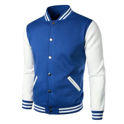 Men’s Varsity Baseball Jacket Blue White Letterman College Bomber Cotton Blend Coat - Image 3