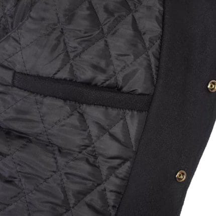 Men’s Black Varsity Jacket Wool Body with Faux Leather Sleeves | All Black Letterman College Jacket | Stylish Winter Streetwear Outerwear with Multiple Pockets - Image 4